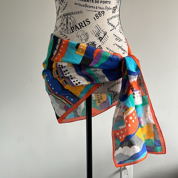 Arts Print Scarf – 15x60 – 100% Cotton – Made in Italy – 80s - Picture 6 of 6